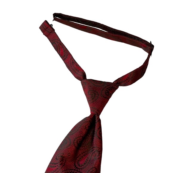Pronto Uomo Formal Tie Set Pre-Tied Adjustable Burgundy Paisley and Black - Picture 4 of 14